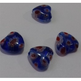 Srce 10 mm tamno plavo sa cvetovima komad -Lampwork perla